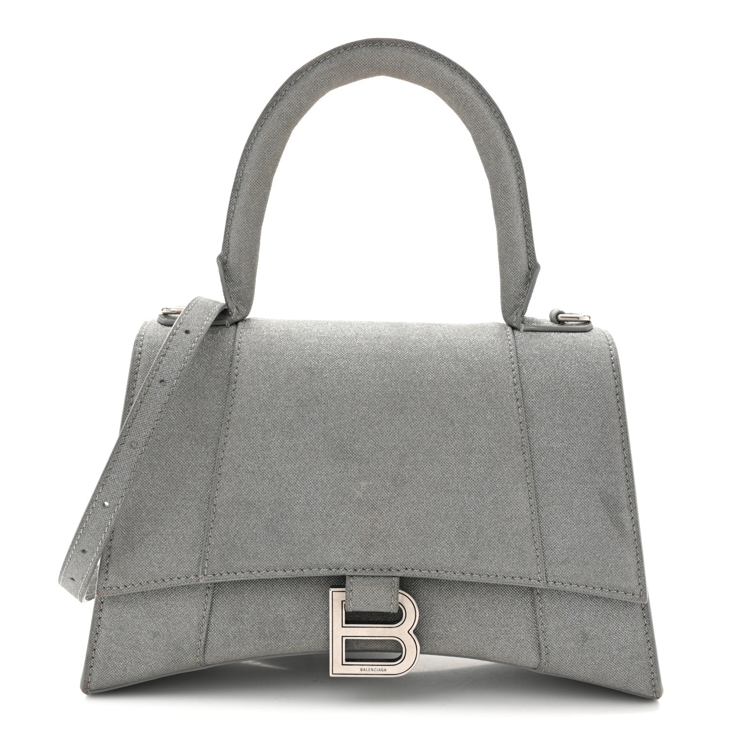 Glitter Fabric Small Hourglass Top Handle Bag Grey
