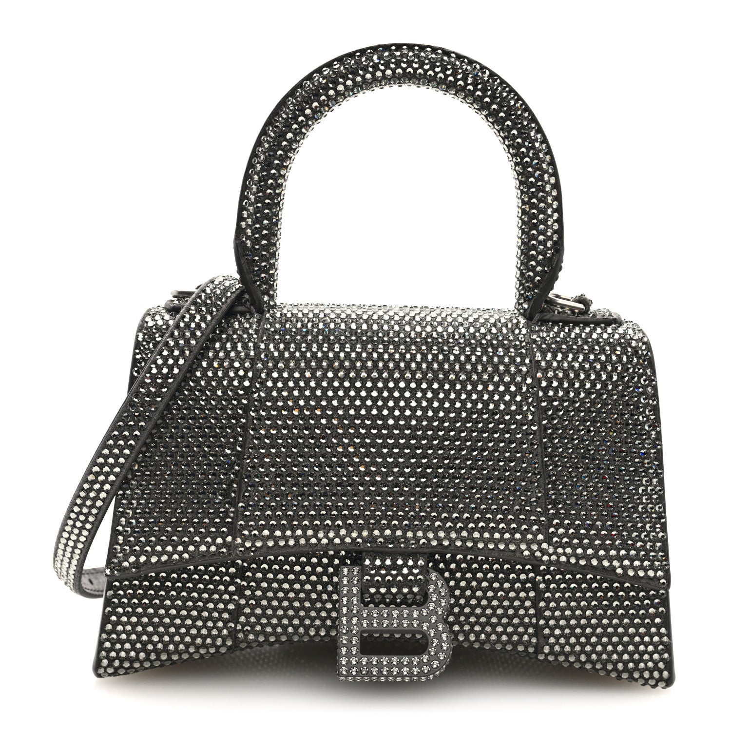 Strass Suede Hourglass Top Handle Bag XS Smoke Grey Crystal