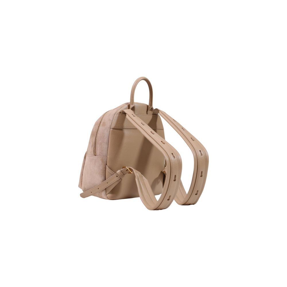 Suede‑Effect Beige Polyester Backpack