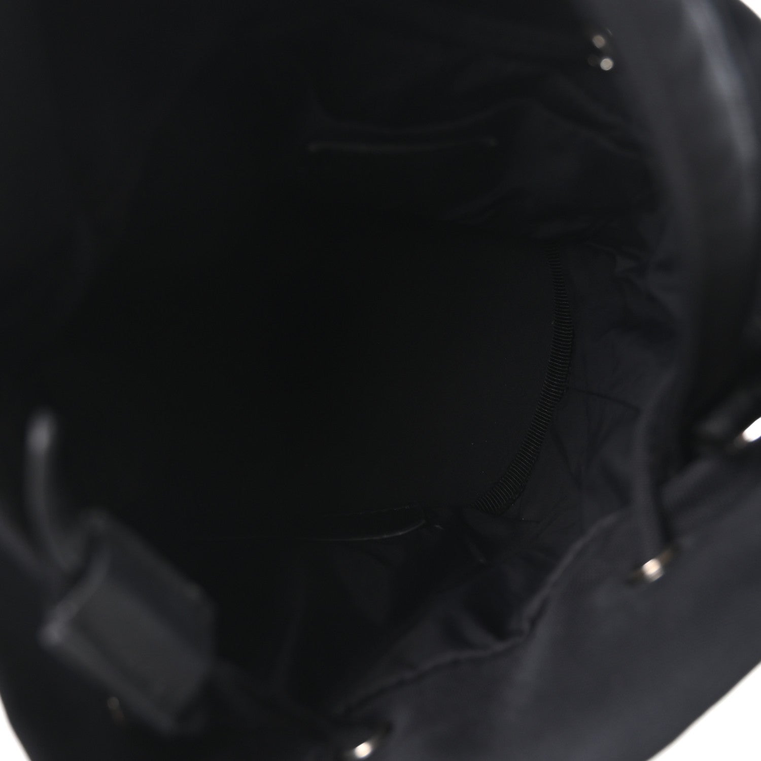 Recycled Sport Nylon Logo Embroidered Wheel Drawstring Bucket Bag Black White