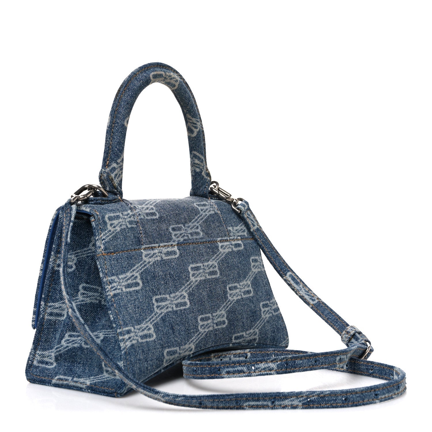 Denim BB Monogram Small Hourglass Top Handle Bag Blue