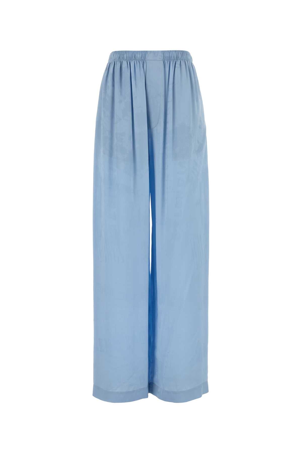 Balenciaga Women Light Blue Silk Wide-Leg Pant