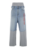 Balenciaga Men Light Blue Jeans With Fleece Inserts And Logo Lettering On The Front In Cotton And Denim Man