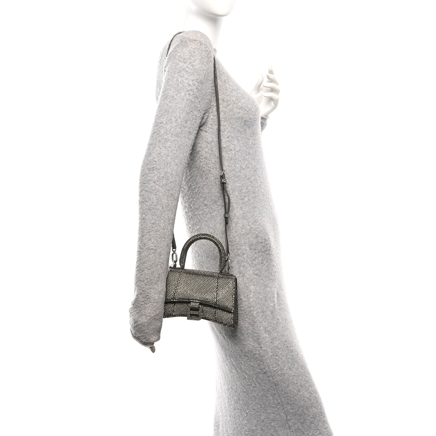 Strass Suede Hourglass Top Handle Bag XS Smoke Grey Crystal
