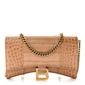 Shiny Calfskin Crocodile Embossed Hourglass Chain Bag Nude Beige