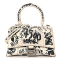 Smooth Calfskin Graffiti Hourglass Top Handle Bag XS White Black