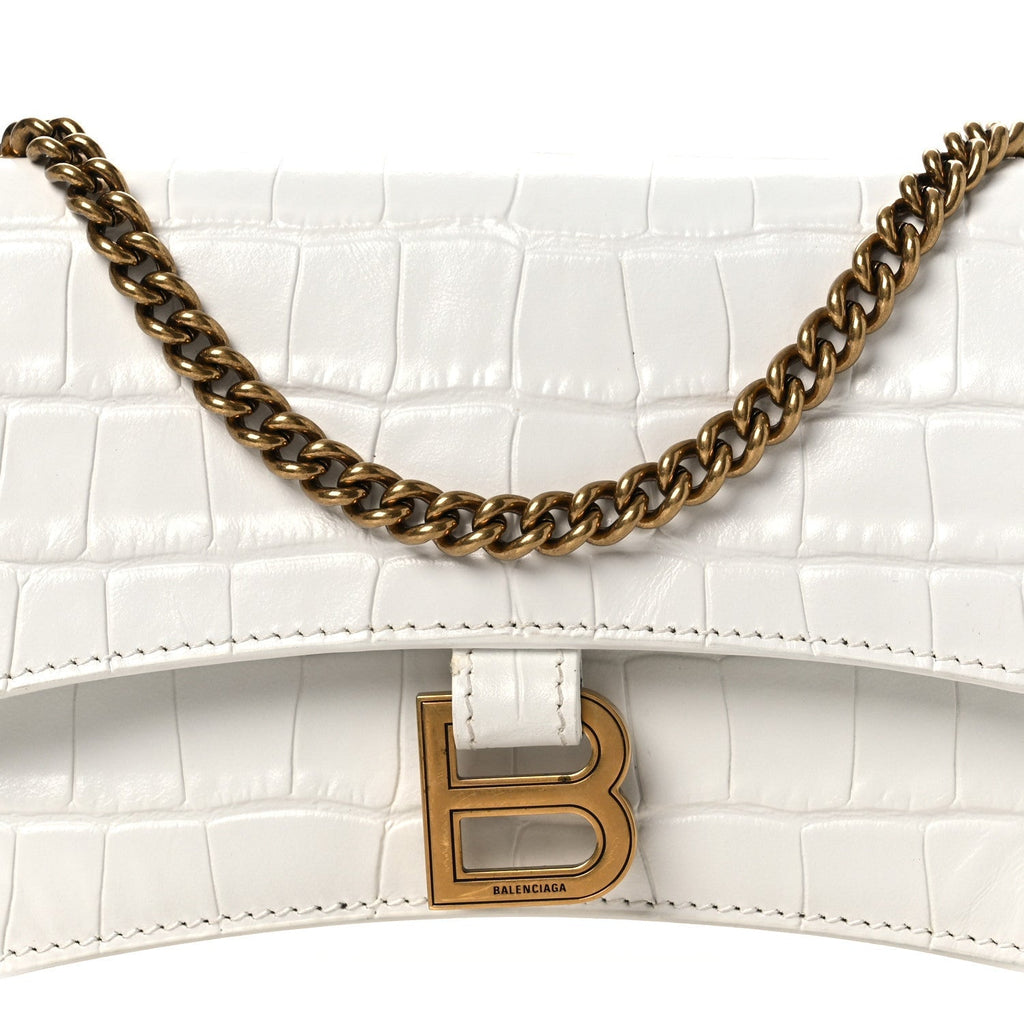 Calfskin Crocodile Embossed Small Crush Chain Bag White