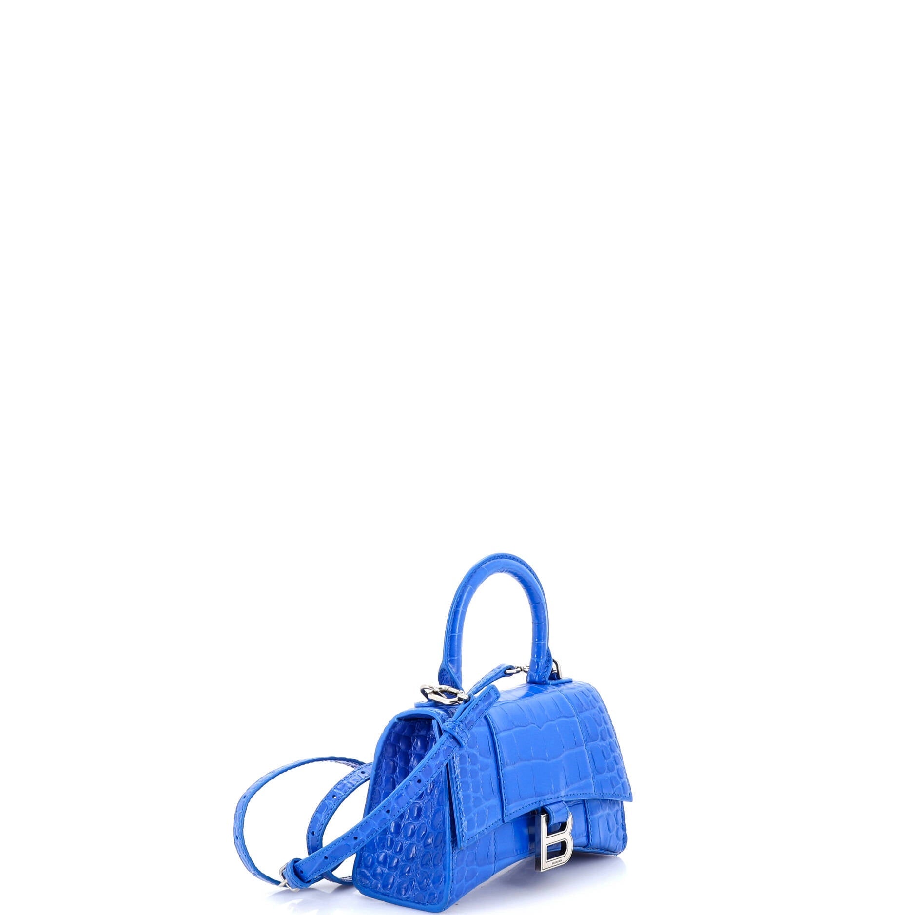 Hourglass Top Handle Bag Crocodile Embossed Leather XS