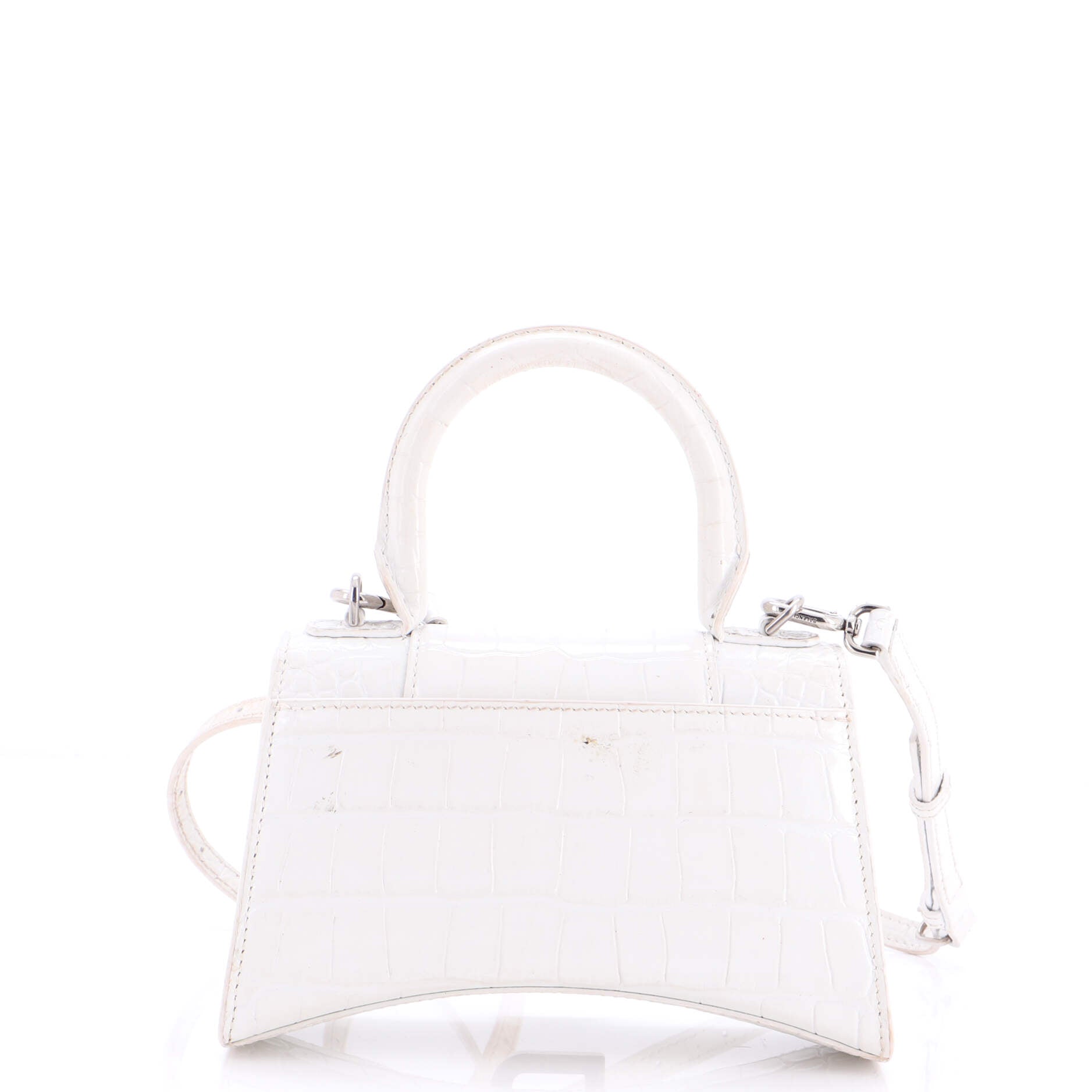 Hourglass Top Handle Bag Crocodile Embossed Leather XS