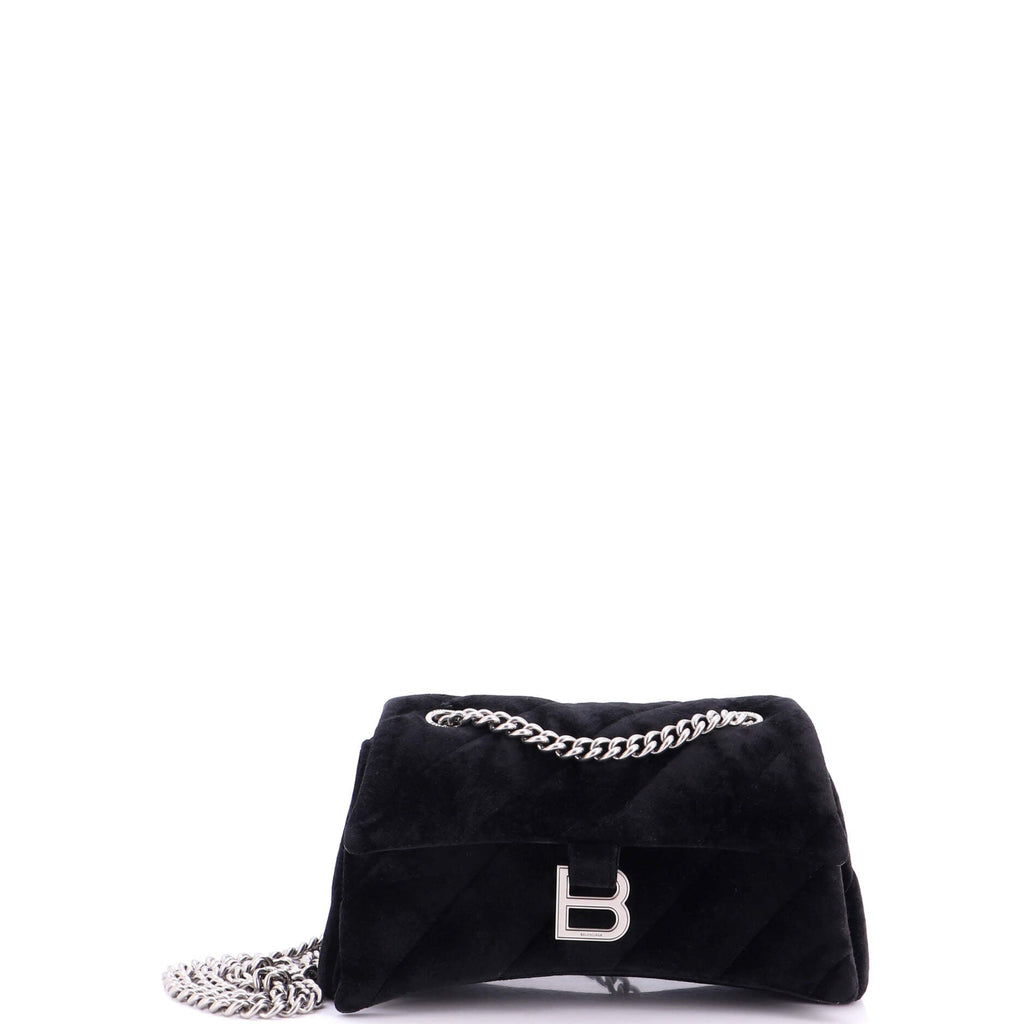 Crush Chain Flap Bag Quilted Velvet Small
