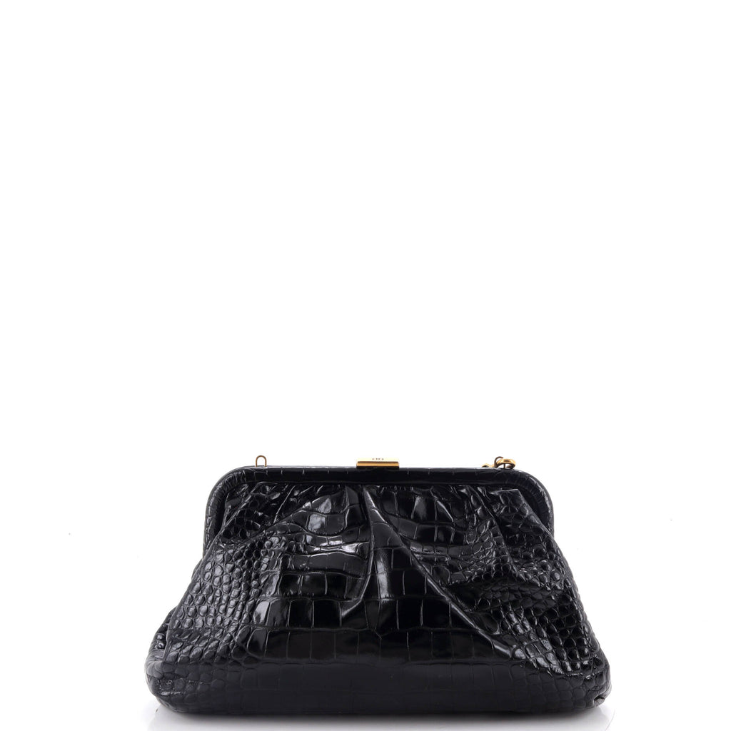 Cloud Clutch Crocodile Embossed Leather Large