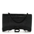 Shiny Calfskin Monochrome Crocodile Embossed Hourglass Chain Bag Black