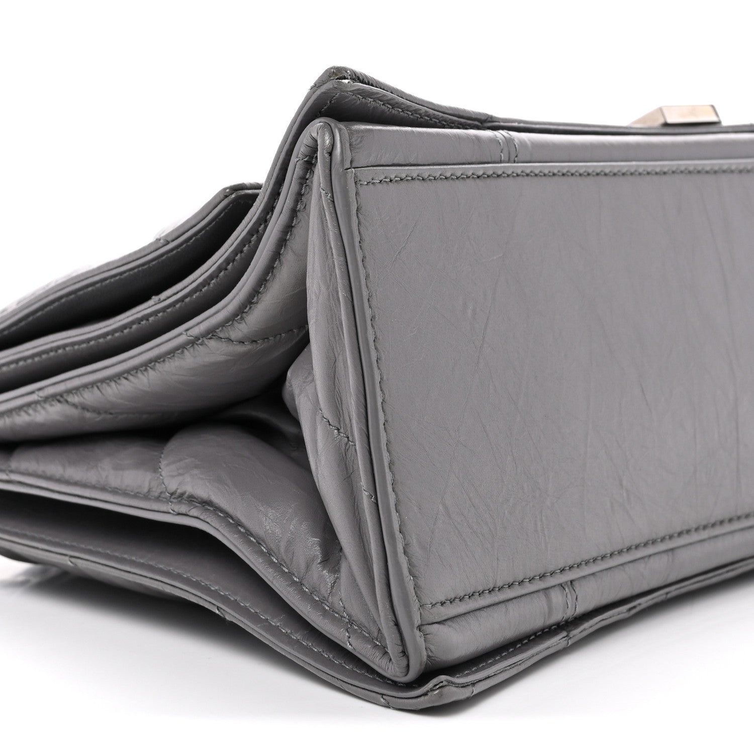 Crushed Calfskin Quilted Medium Crush Chain Bag Dark Grey
