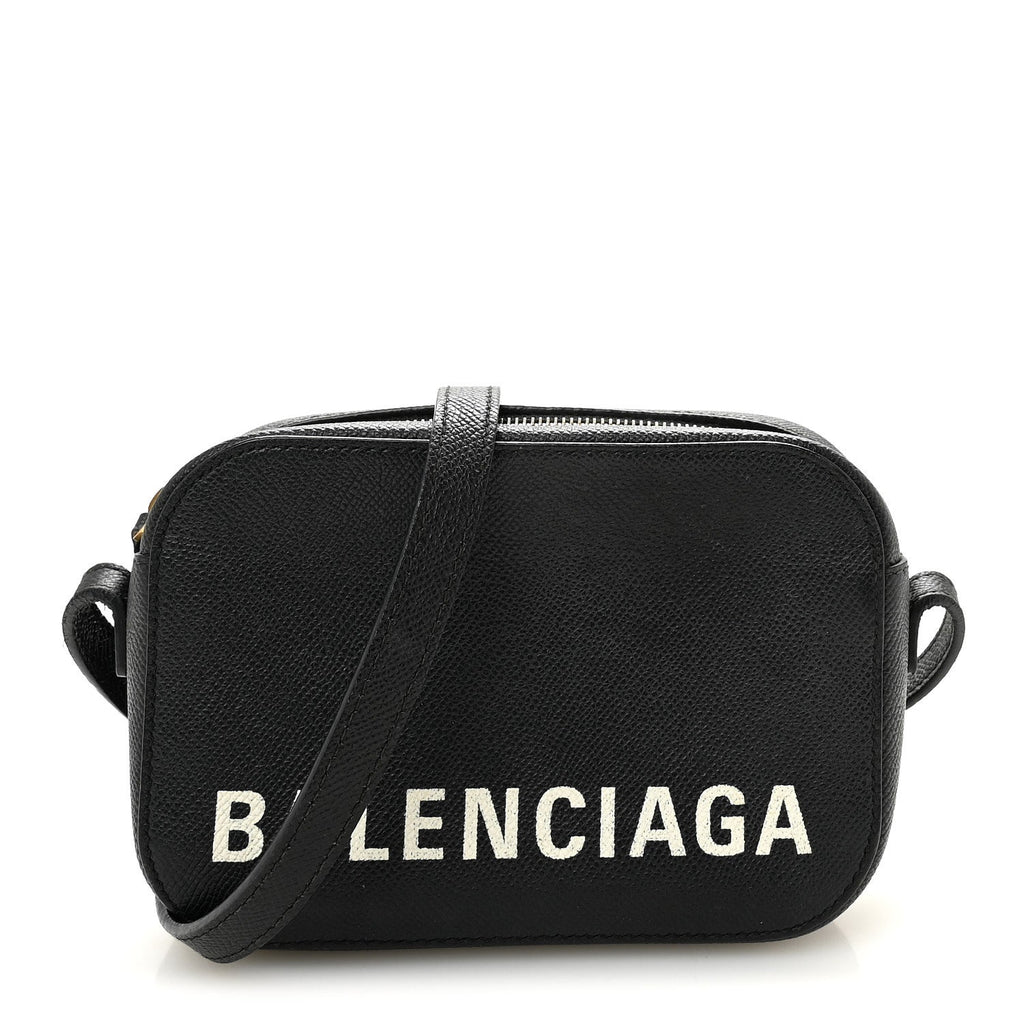 Signature Grained Calfskin Logo XS Ville Camera Bag Black White