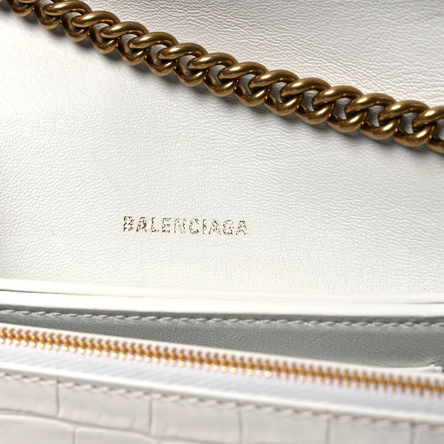Calfskin Crocodile Embossed Small Crush Chain Bag White