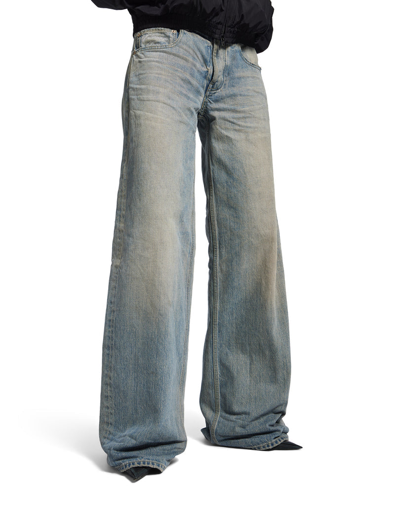 Balenciaga Women Organic Cotton Denim Wide-Leg Baggy Trousers