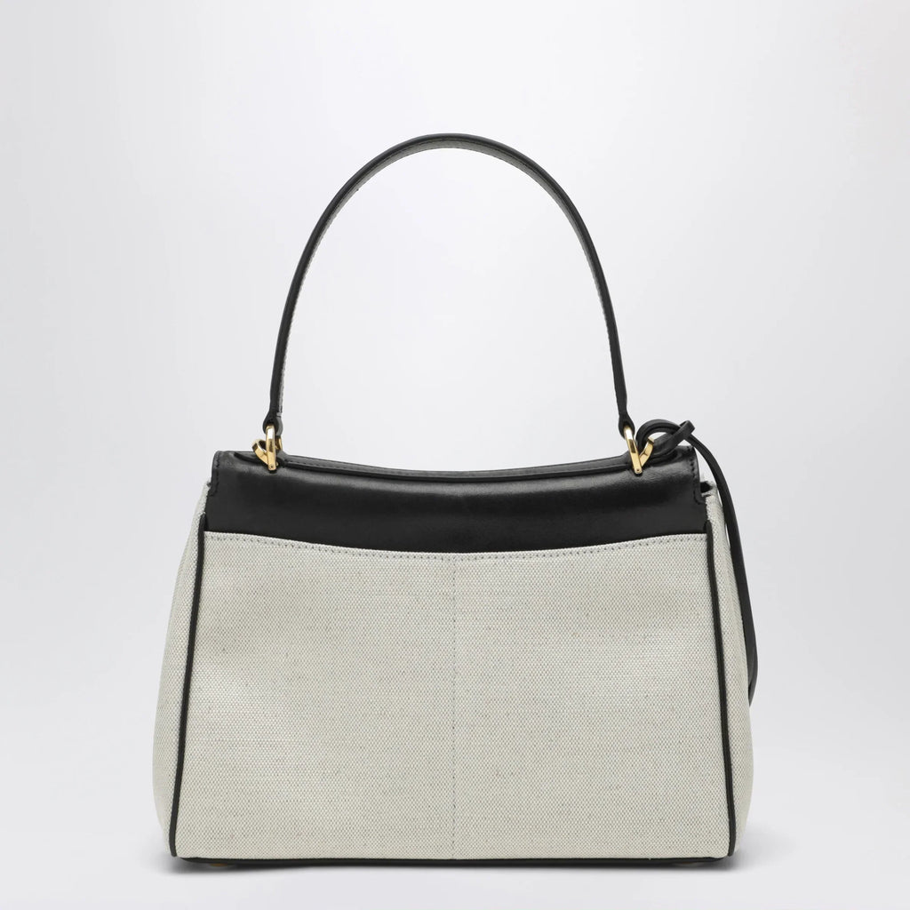 Balenciaga - Small Rodeo handbag in linen and lambskin, natural/black