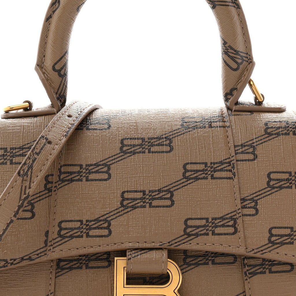 Coated Canvas BB Monogram Hourglass Top Handle Bag XS Beige Brown
