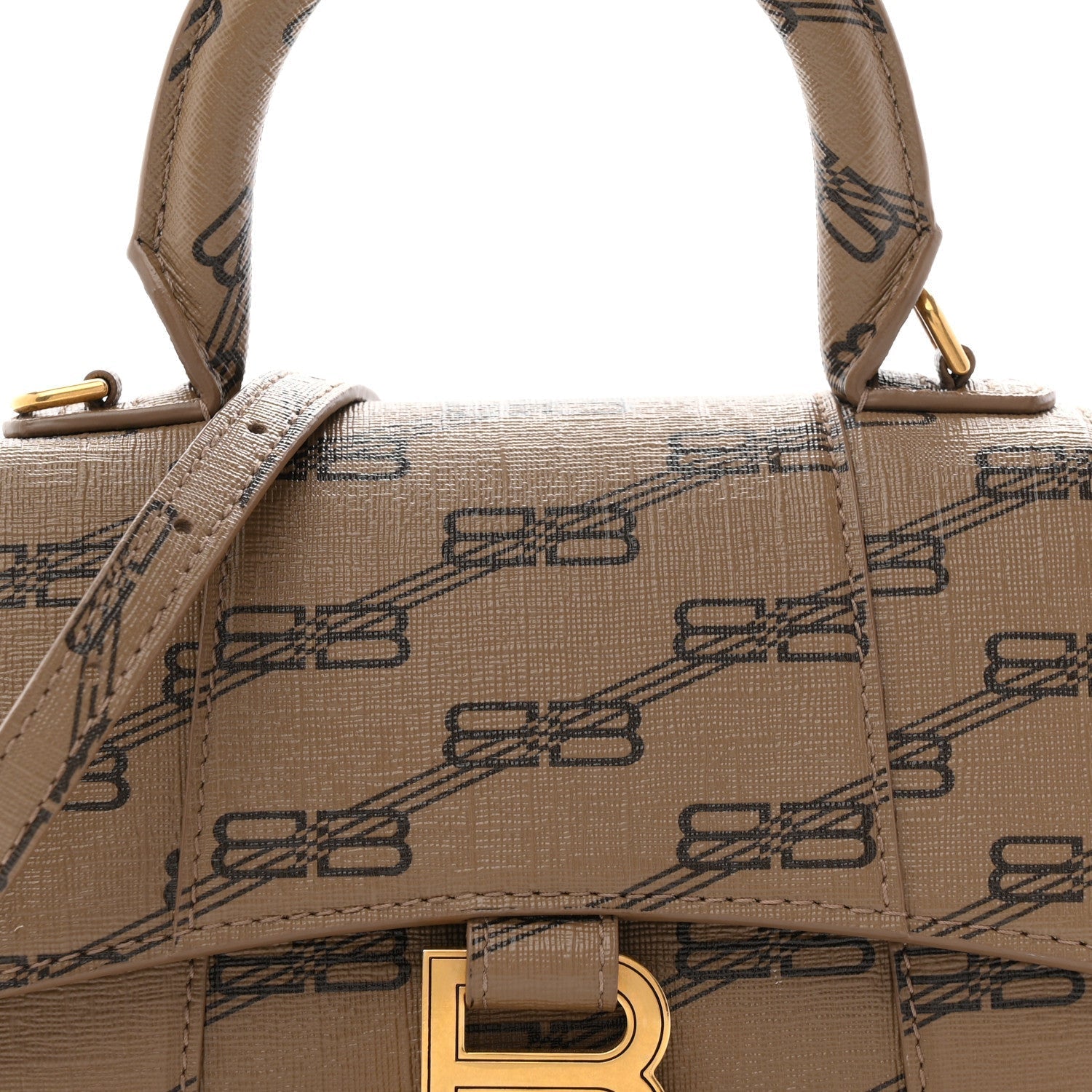 Coated Canvas BB Monogram Hourglass Top Handle Bag XS Beige Brown