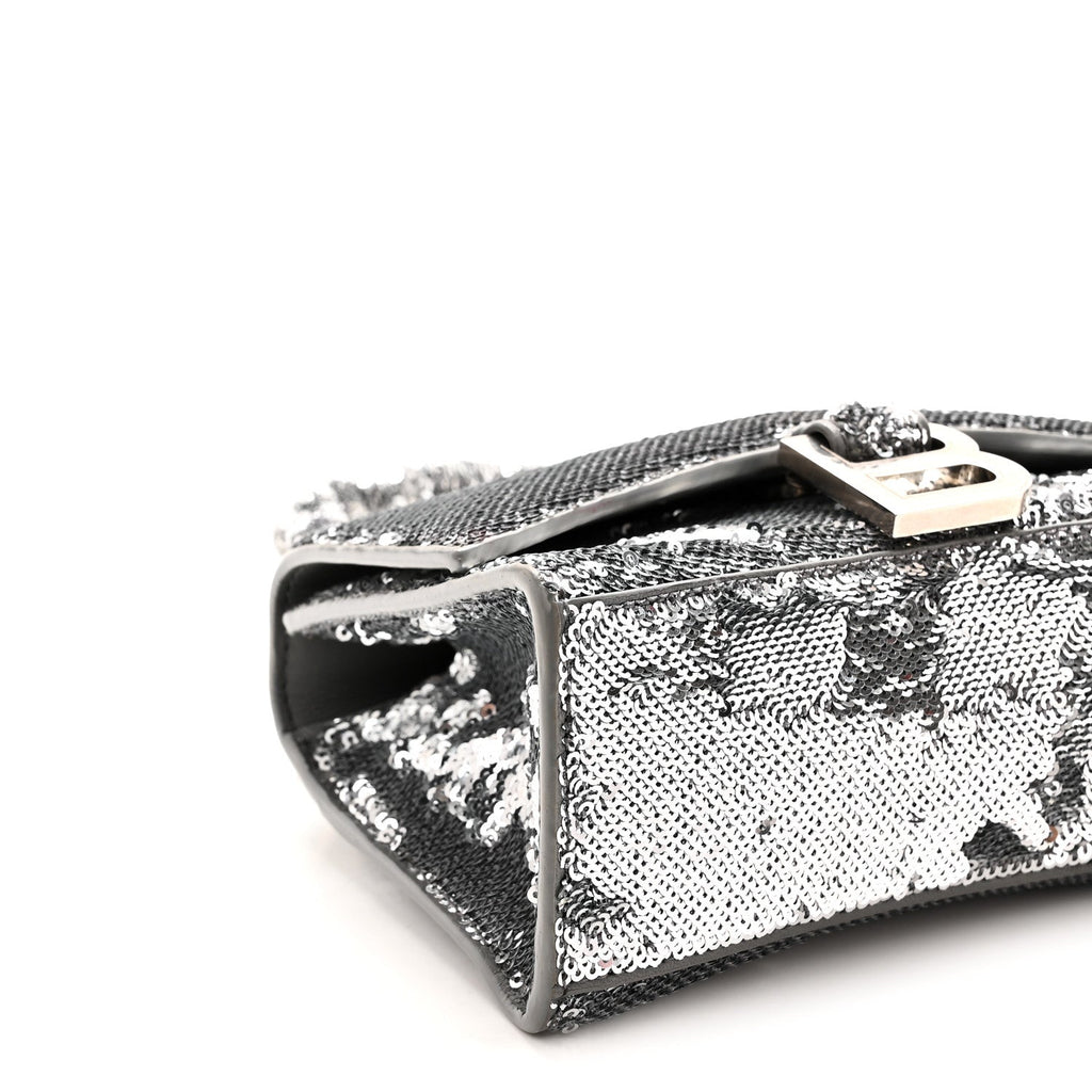 Sequin Hourglass Top Handle Bag XS Silver