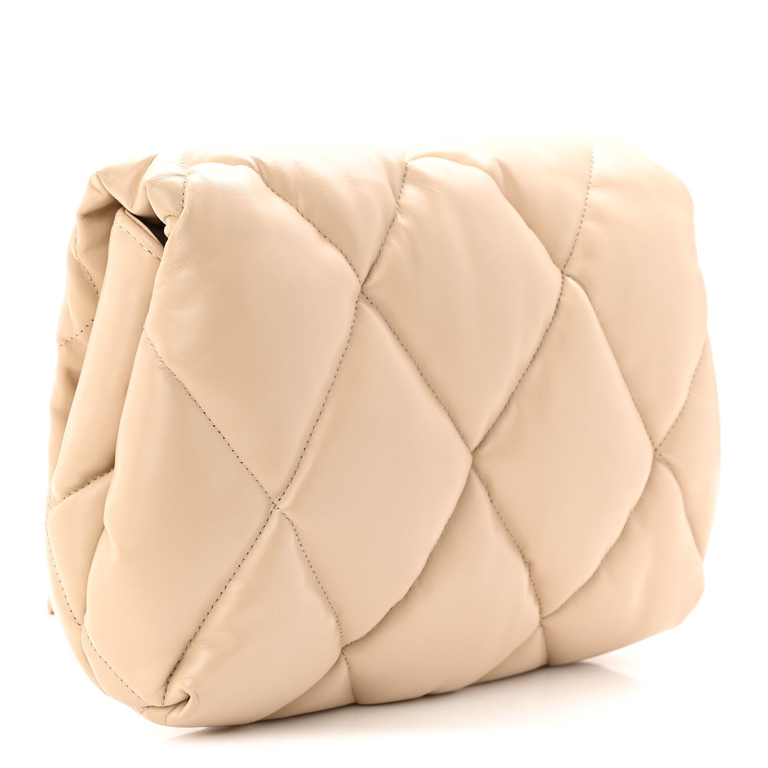 Nappa Calfskin Quilted Touch B Puffy Clutch Light Beige
