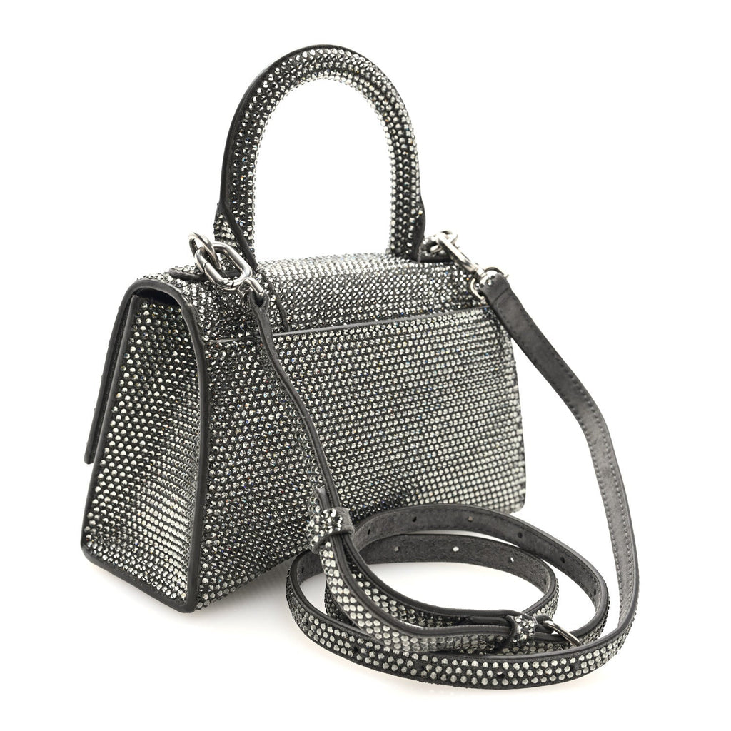 Strass Suede Hourglass Top Handle Bag XS Smoke Grey Crystal