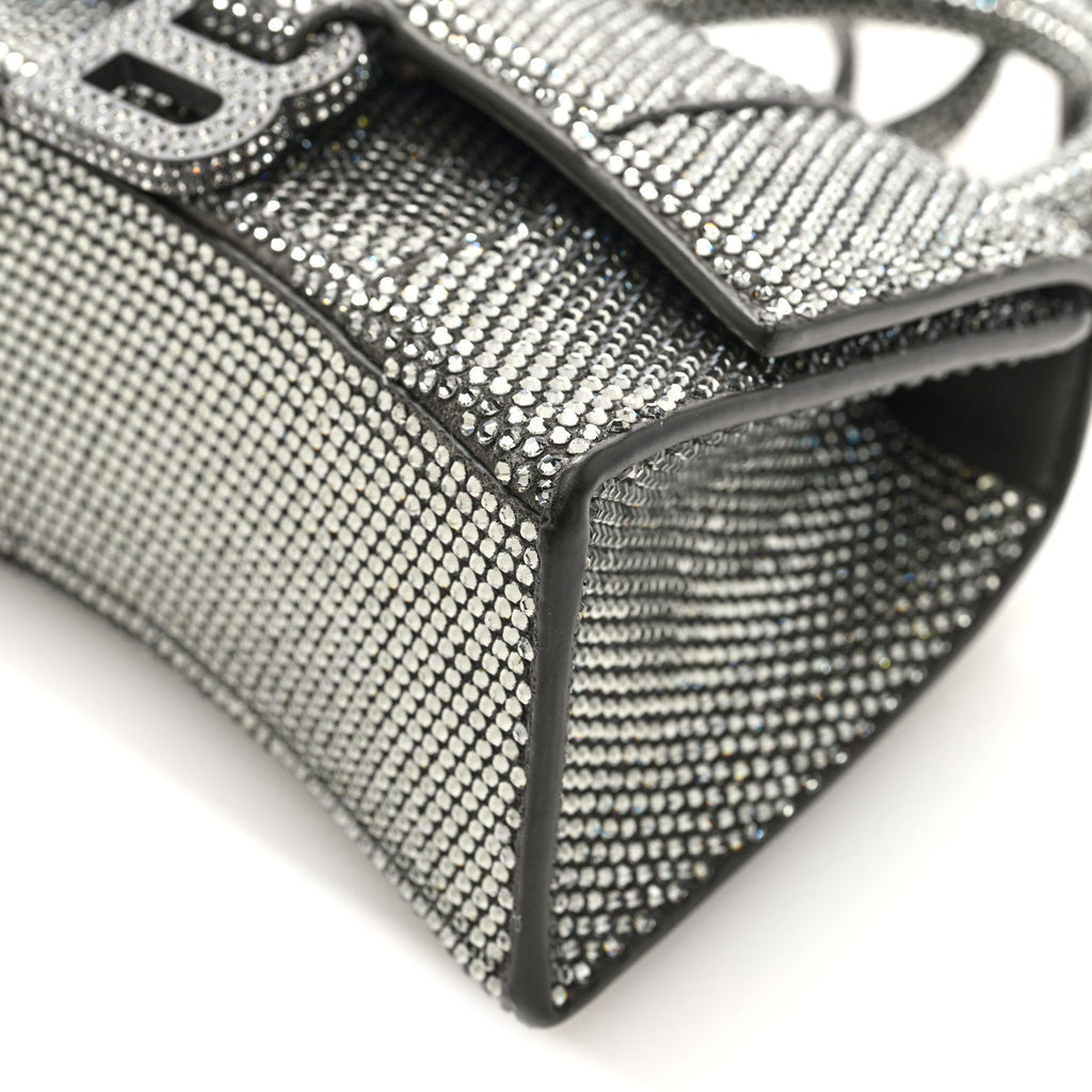 Strass Suede Hourglass Top Handle Bag XS Smoke Grey Crystal