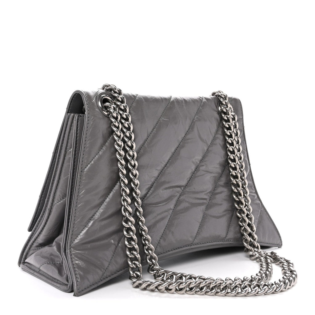 Crushed Calfskin Quilted Medium Crush Chain Bag Dark Grey