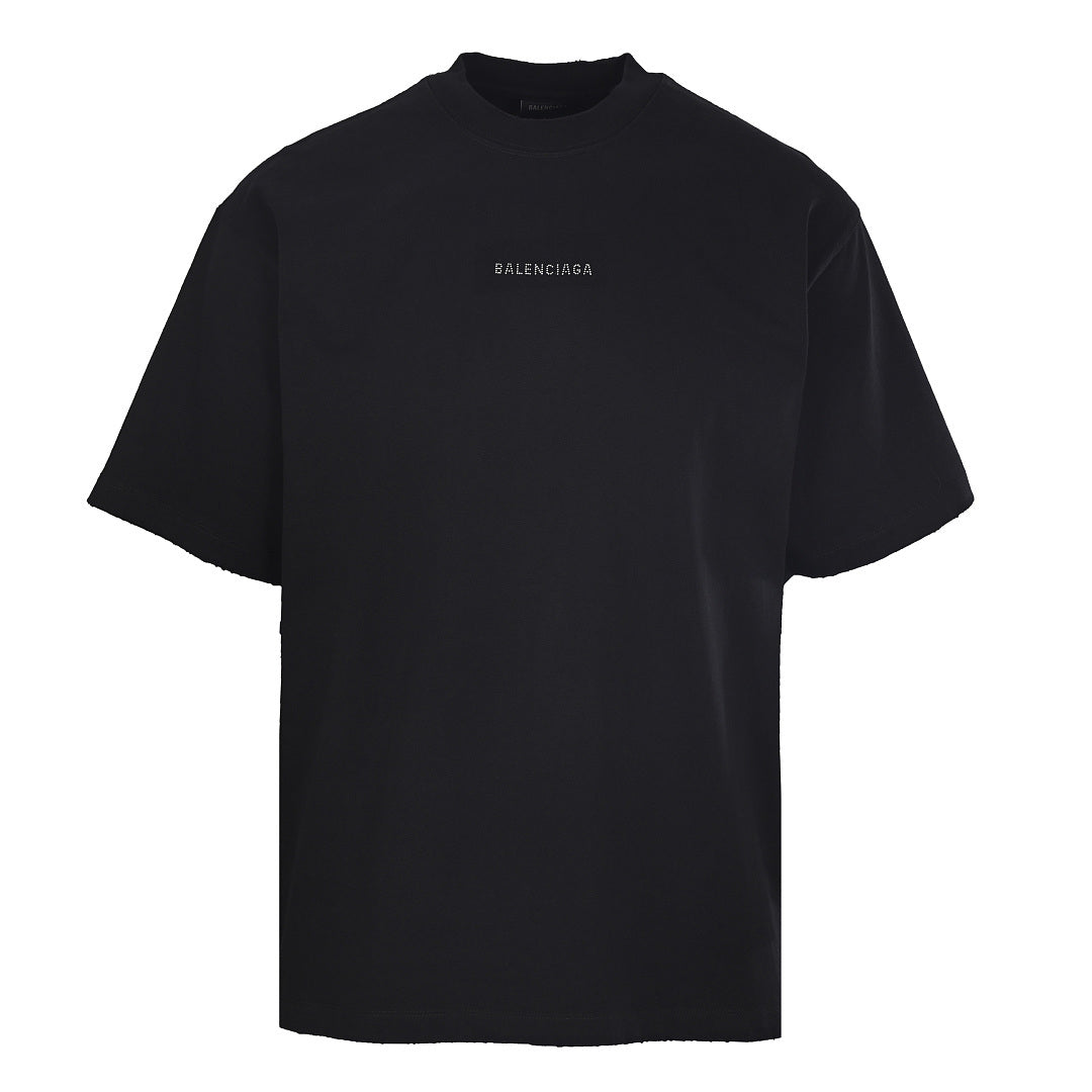 Balenciaga Short-Sleeve T-Shirt with Front and Back Rhinestone Embellishments