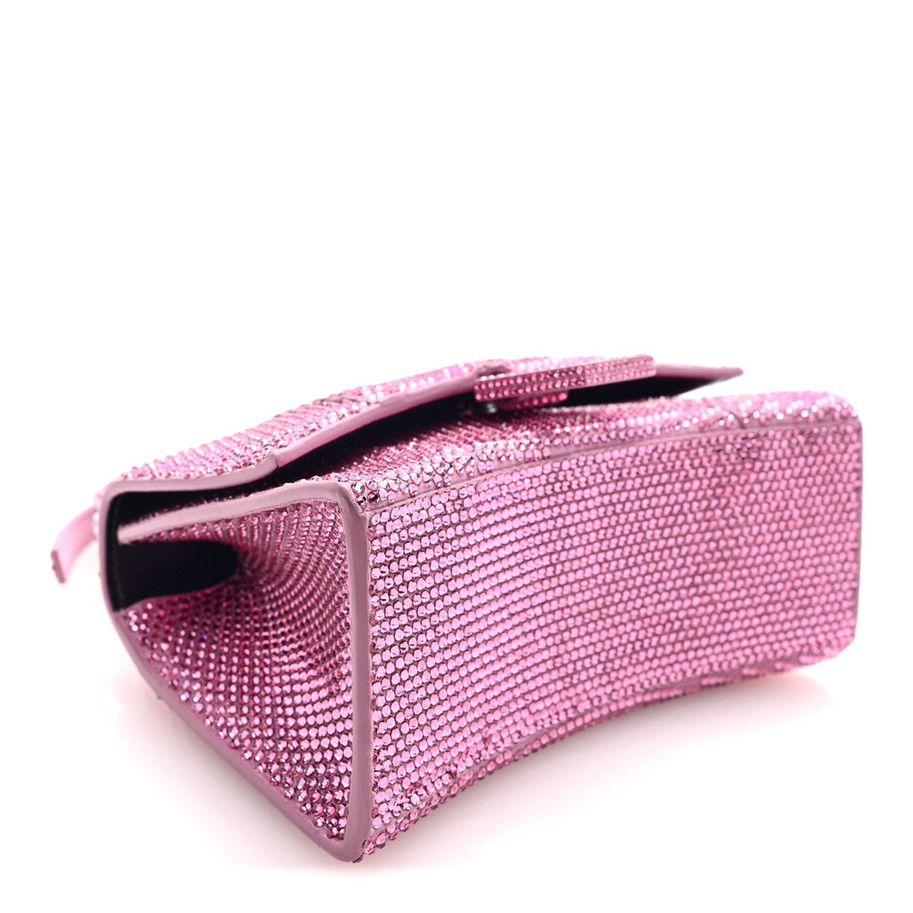 Strass Suede Hourglass Top Handle Bag XS Pink