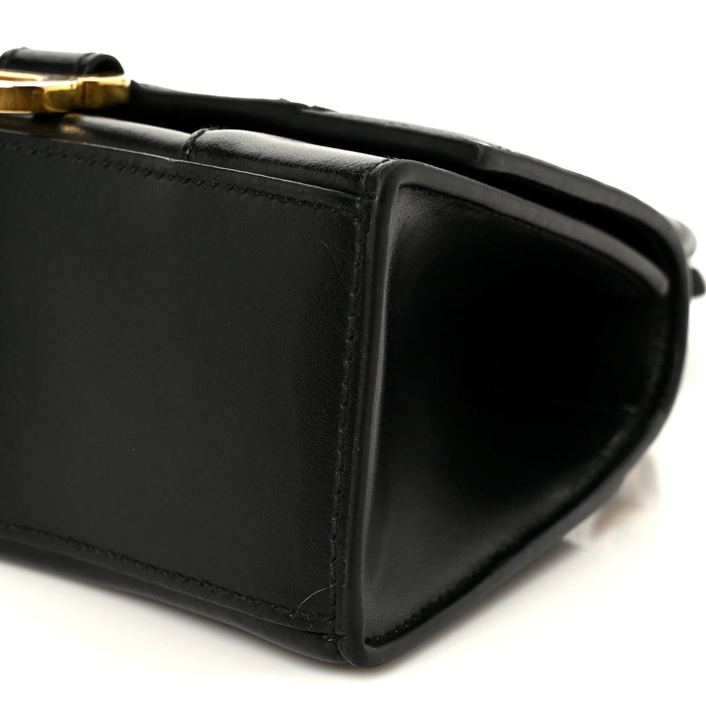 Shiny Box Calfskin Hourglass Top Handle Bag XS Black Black