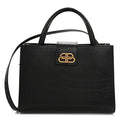 Calfskin Crocodile Embossed Medium Sharp Tote Black