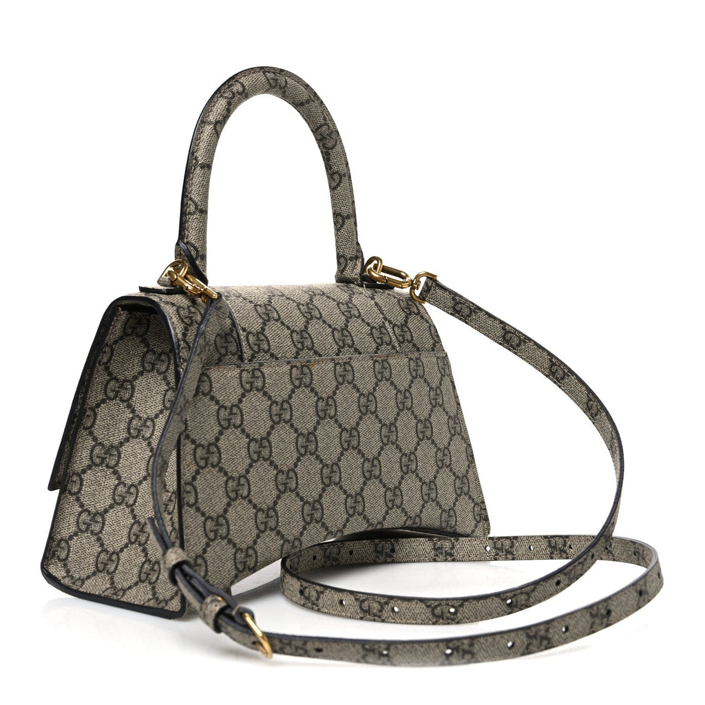 X GUCCI GG Supreme Monogram Small Hourglass Top Handle Bag Beige Ebony