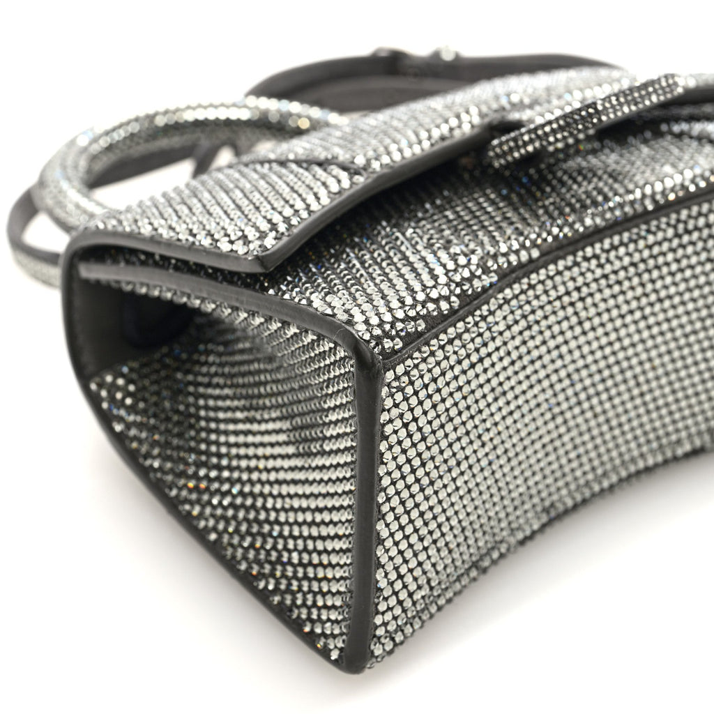 Strass Suede Hourglass Top Handle Bag XS Smoke Grey Crystal