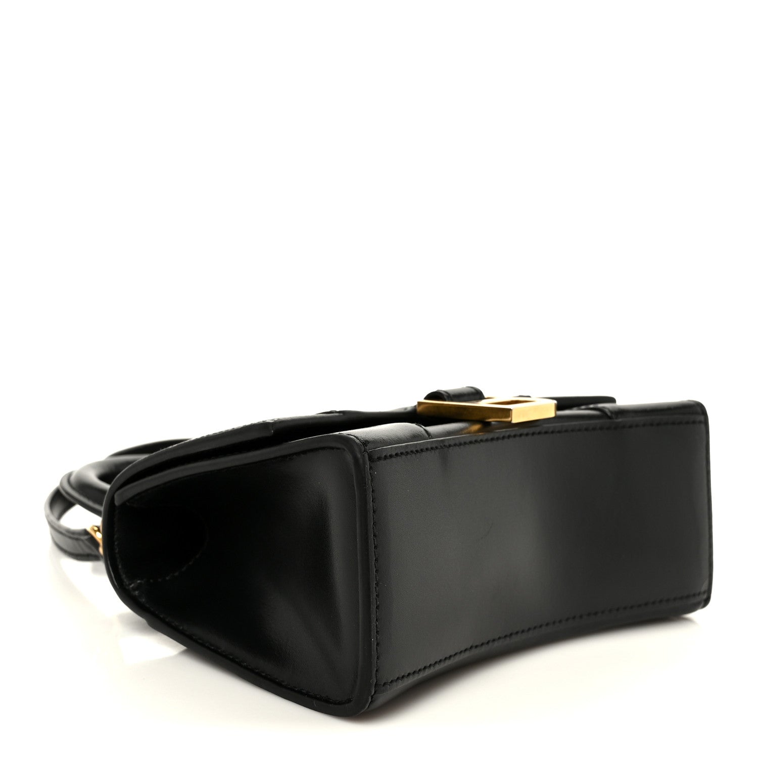 Shiny Box Calfskin Hourglass Top Handle Bag XS Black Black
