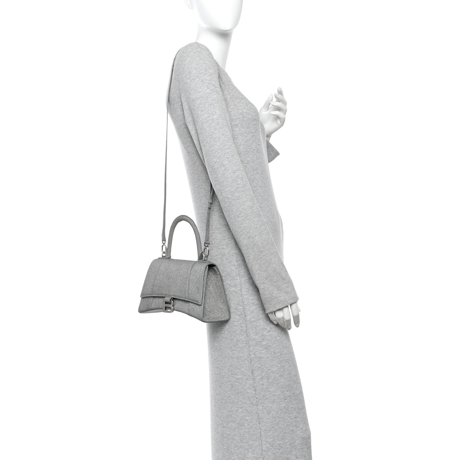Glitter Fabric Small Hourglass Top Handle Bag Grey