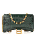 Shiny Calfskin Crocodile Embossed Hourglass Chain Bag Forest Green