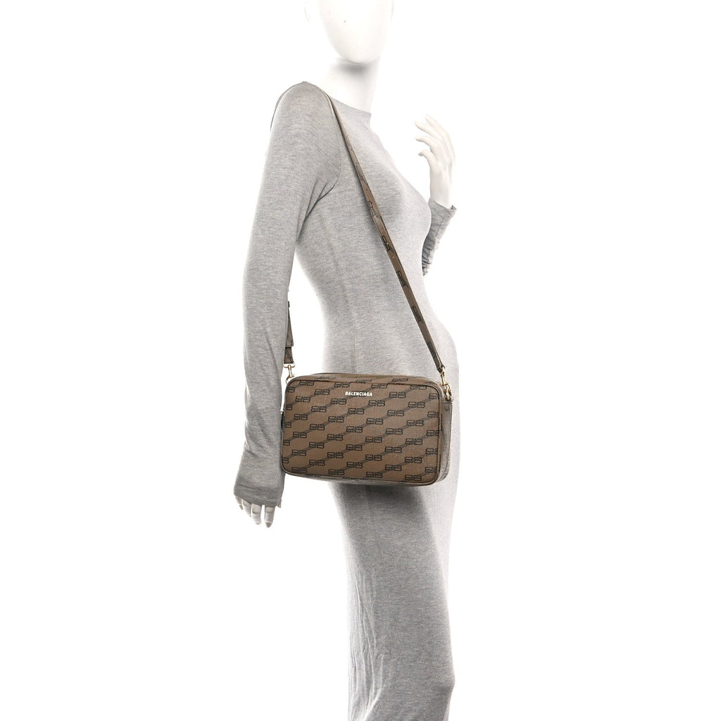 Coated Canvas BB Monogram Medium Signature Camera Bag Beige Brown