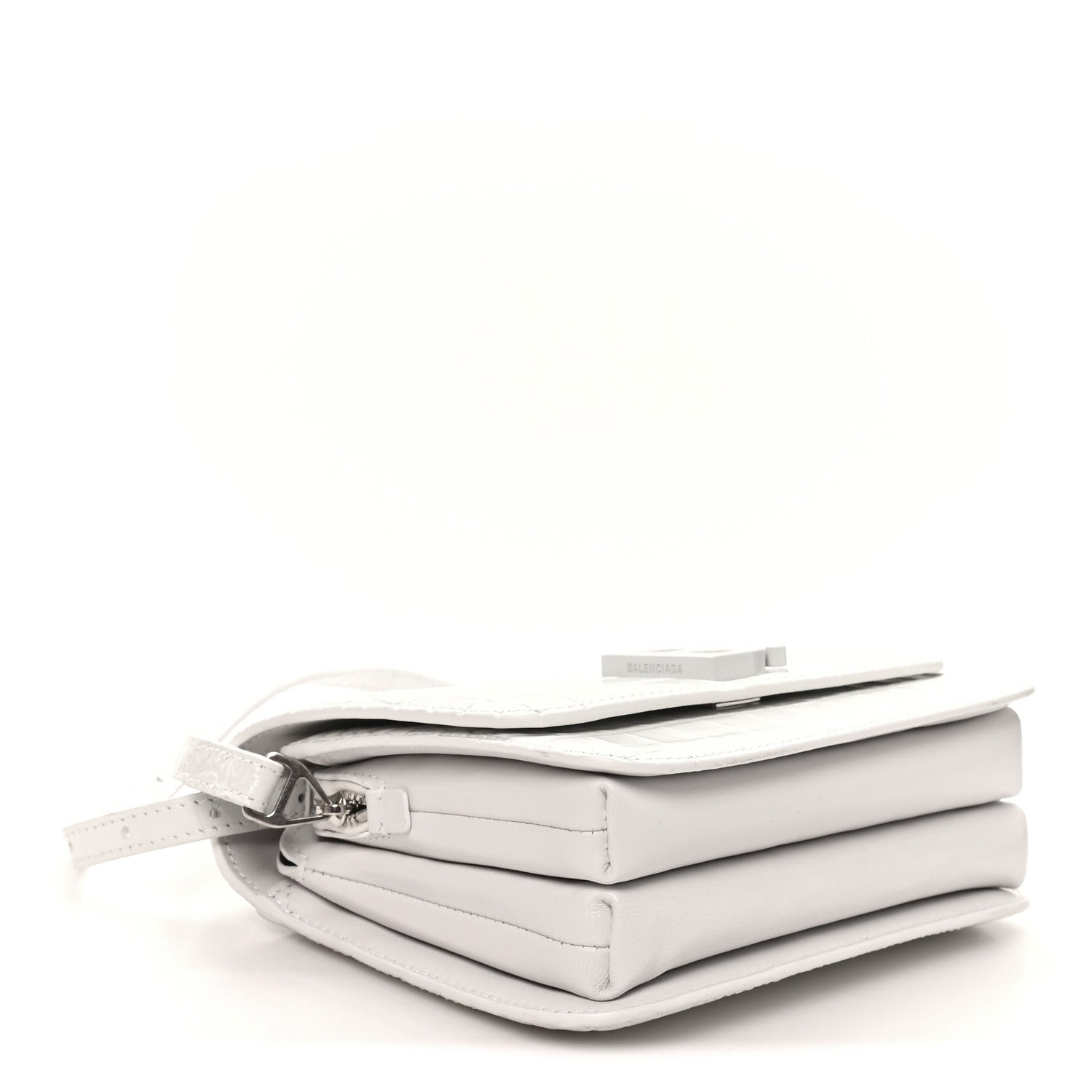 Shiny Calfskin Crocodile Embossed Small B Bag White