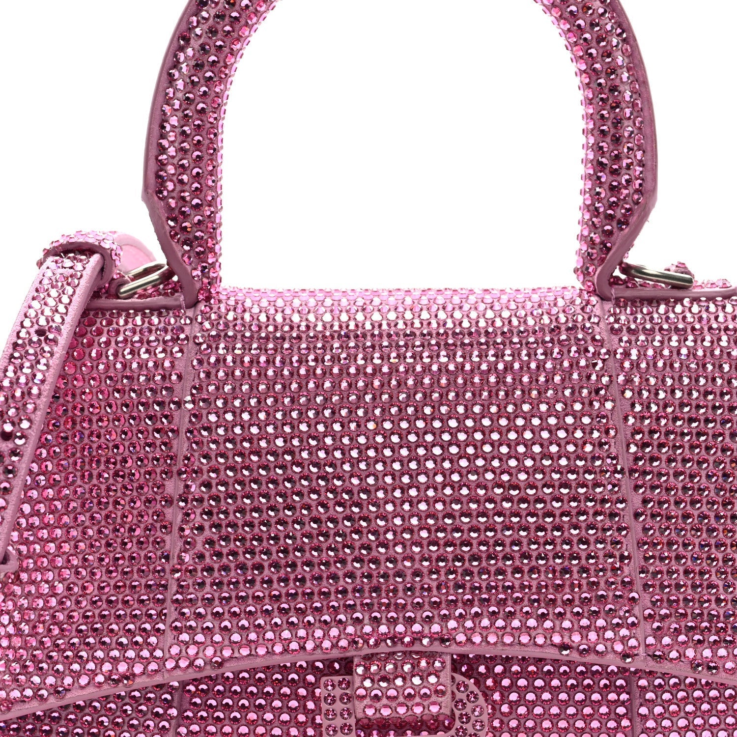 Strass Suede Hourglass Top Handle Bag XS Pink