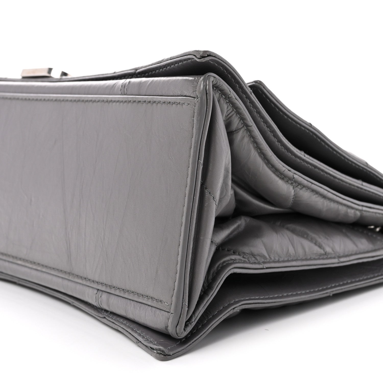 Crushed Calfskin Quilted Medium Crush Chain Bag Dark Grey