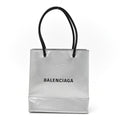 Metallic Squared Calfskin Logo North South Shopper Tote XXS Silver