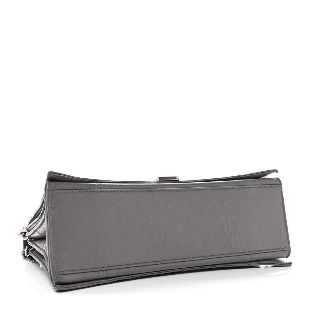 Crushed Calfskin Quilted Medium Crush Chain Bag Dark Grey