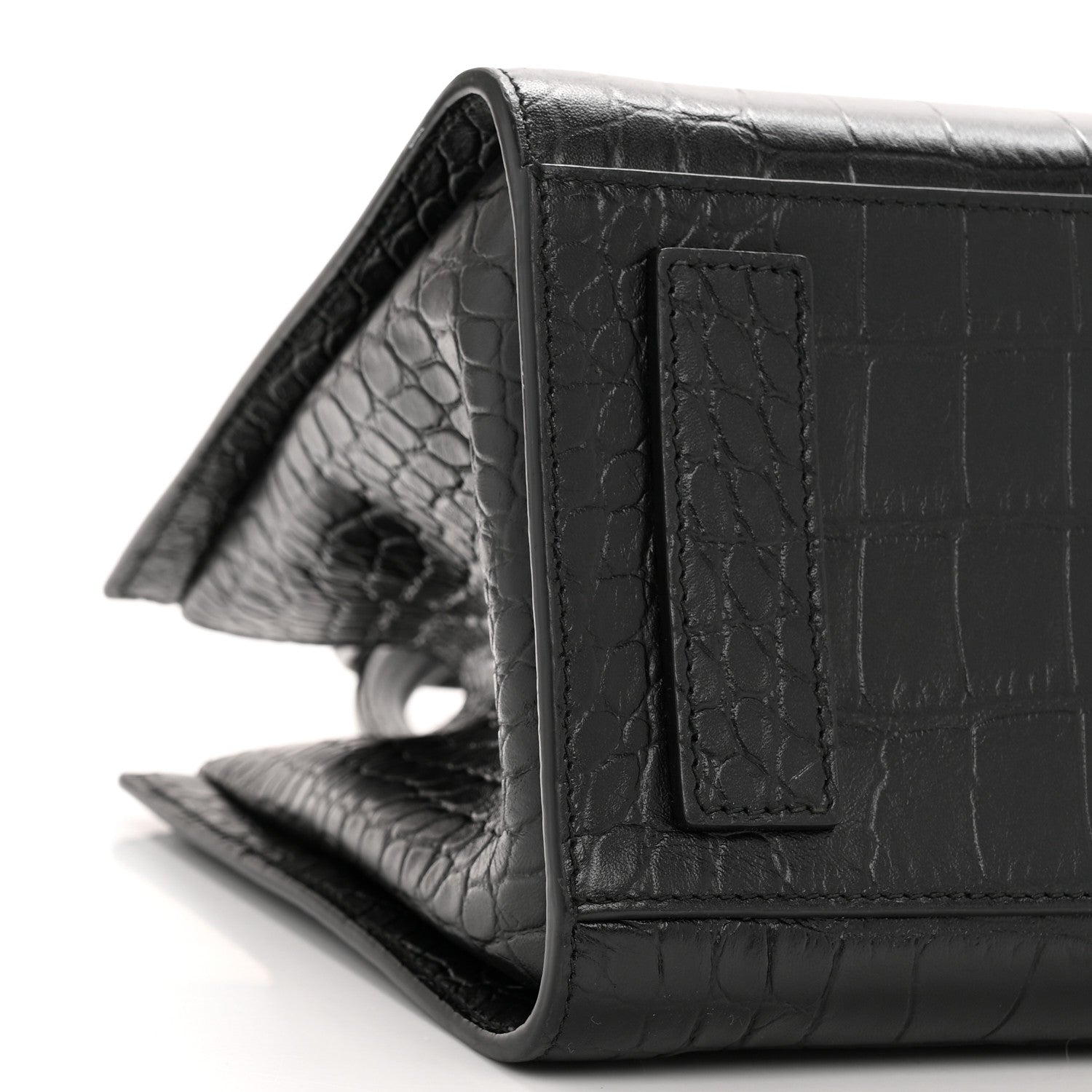Calfskin Crocodile Embossed Medium Sharp Tote Black