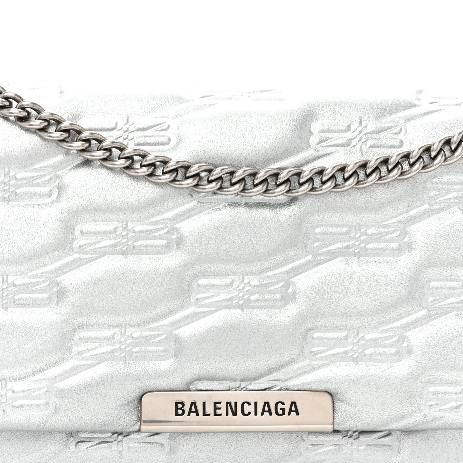 Nappa Allover License BB Monogram Embossed Medium Triplet Bag Silver