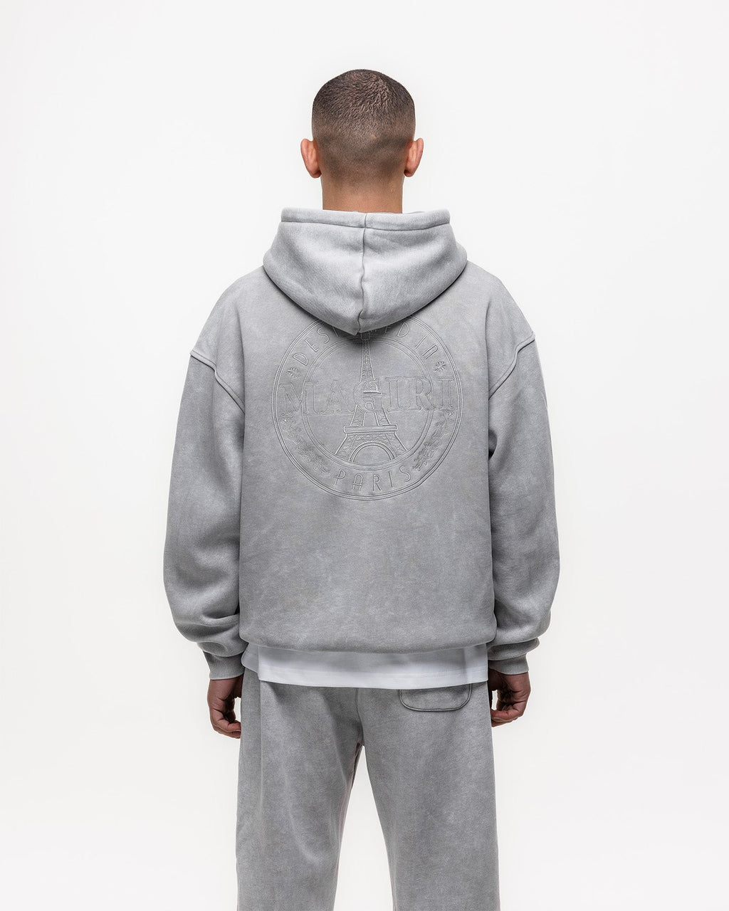 Magiri Embroidered Acid Wash Hoodie in Washed Oatmeal